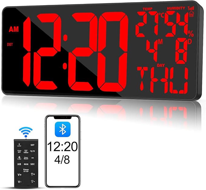 18" Digital Wall Clock Large Display/Bluetooth Sync Time, Large Wall Clock by Xflyee