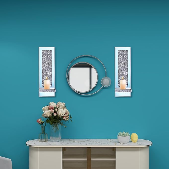 Aeveco Crystal Crush Diamond Mirrored Candle Sconces, Wall Decorations - Image 3