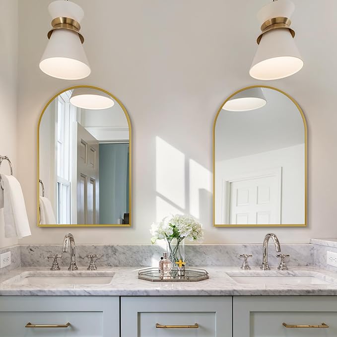 20" x 30" Gold Arched Mirror, Arch Bathroom Vanity Wall Mirror, Modern Aluminum - Image 6
