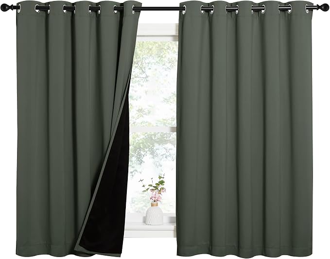 NICETOWN Dark Mallard 100% Blackout Lined Curtains, 2 Thick Layers Completely by NICETOWN