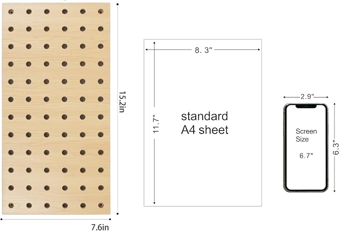 2 Pack Beige Wooden Pegboard, Modular Wall Organizer Storage Shelf - Image 5