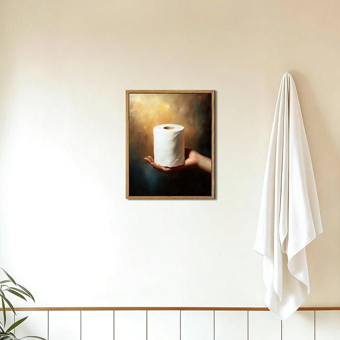 AtterrirArt Framed Funny Bathroom Wall Art, 8 * 10 inch, Hand Holding Toilet - Image 6