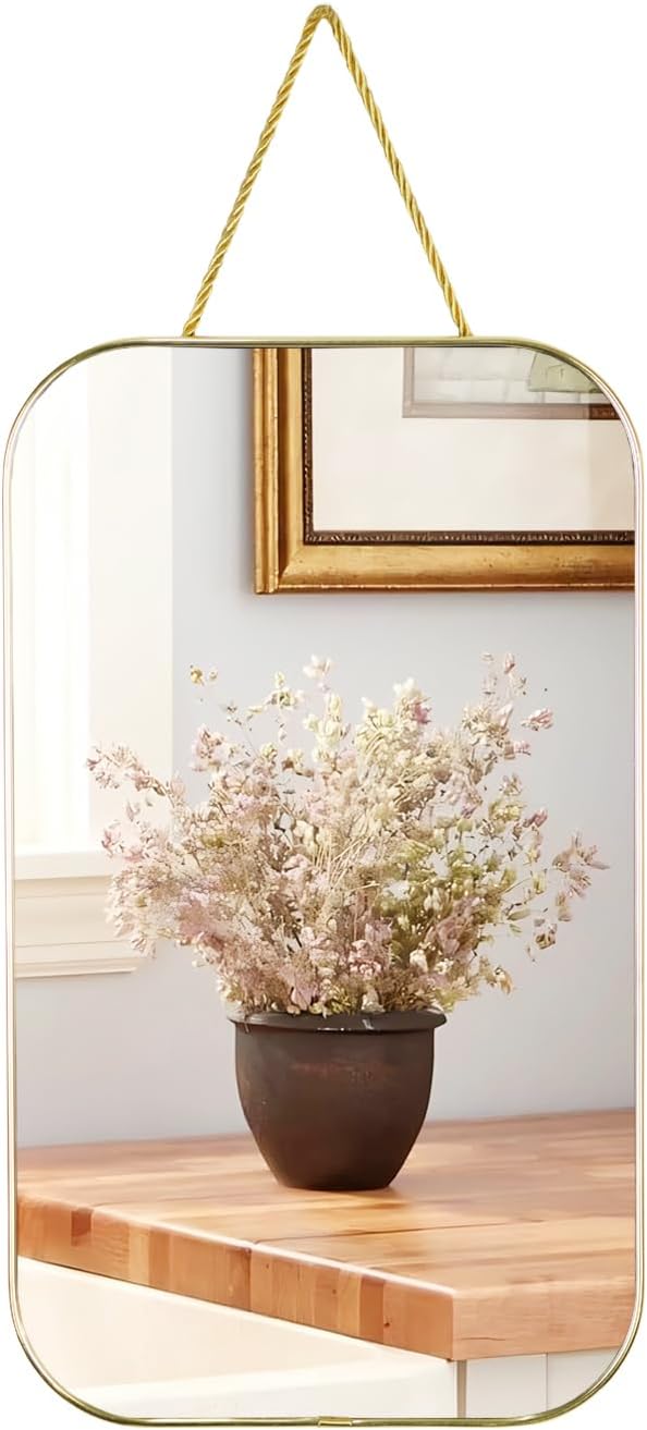 Gold Rectangular Wall Mirror, 15.6x9.2 Inch Modern Decorative Wall Mirror by SDlumeiy