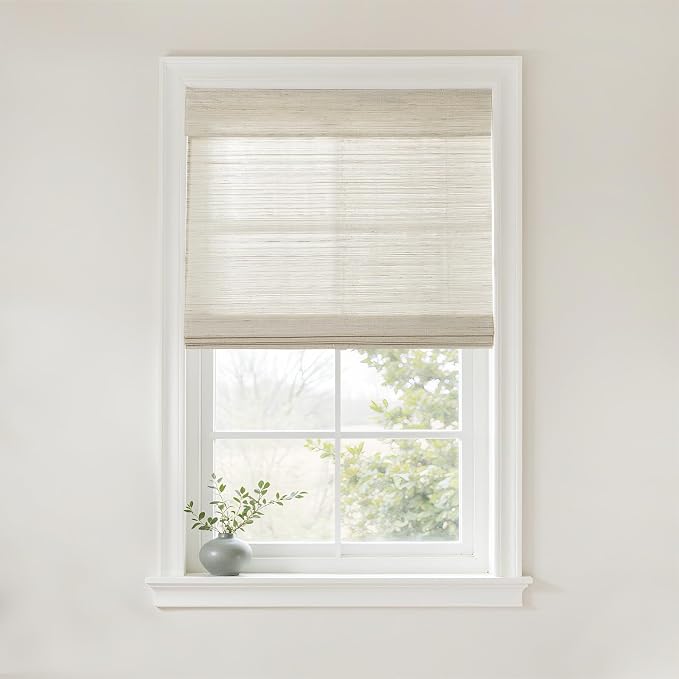 TWOPAGES Woven Bamboo Cordless Roman Shades, Custom No Drill or Motorized Blinds by TWOPAGES