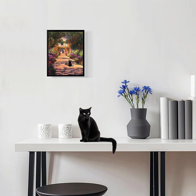 Hamduker Garden Black Cat Wall Art Pictures Funny Preppy Cat Wall Art Decor - Image 3