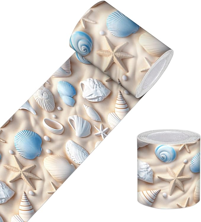 HOMETITUTE Wallpaper Border Peel and Stick Coastal Seashell Texture Decorative by HOMETITUTE