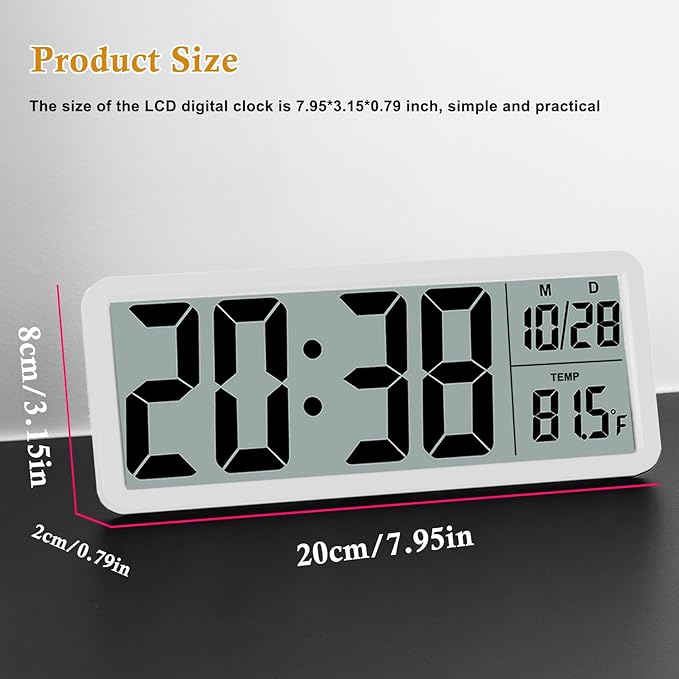 8.5" Modern Digital Wall Clock, Battery Operated, Simple LCD Display - Image 4