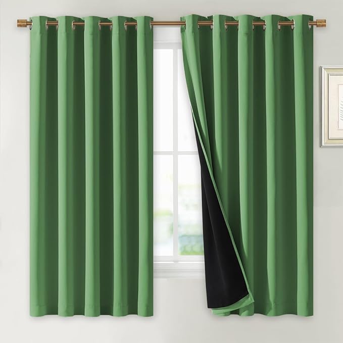 NICETOWN 100% Blackout Lined Curtains, Forest Green, 1 Pair, 2 Thick Layers by NICETOWN