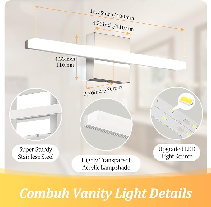 Combuh Modern Bathroom Vanity Light Fixtures Above Mirror Soft Shadow Free - Image 3
