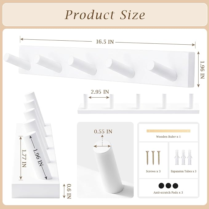 Coat Rack Wall Mount, Wooden Coat Hanger - Image 5
