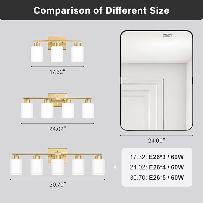 FonmYim Gold Bathroom Light Fixtures, 4-Light Modern Vanity Light Over Mirror - Image 7