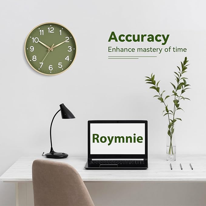 Roymnie Wall Clock 14 Inch Silent Green Wall Clocks Battery Operated- Modern - Image 4