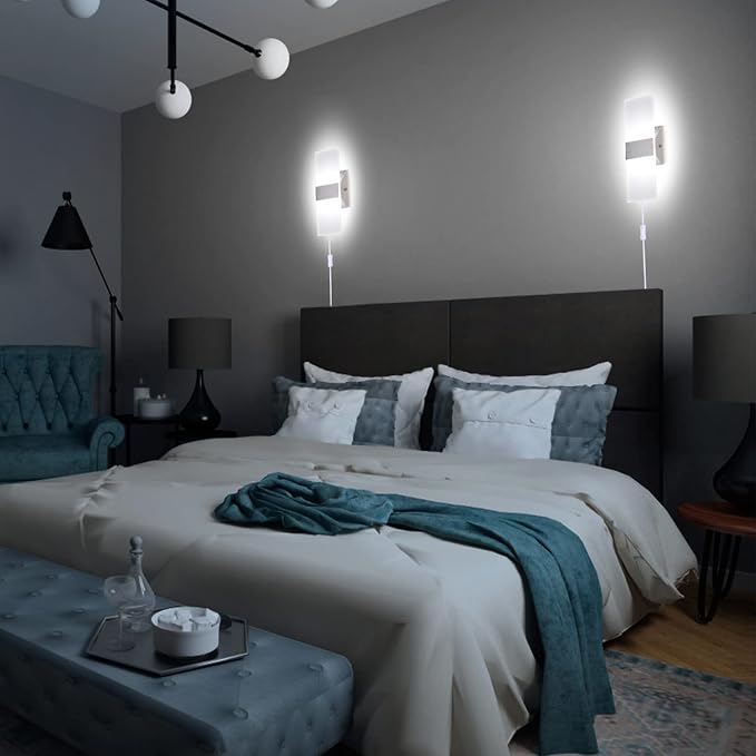 TRLIFE Modern Wall Sconces Set of 2, Wall Sconce Plug in 12W LED 6000K Cool - Image 3