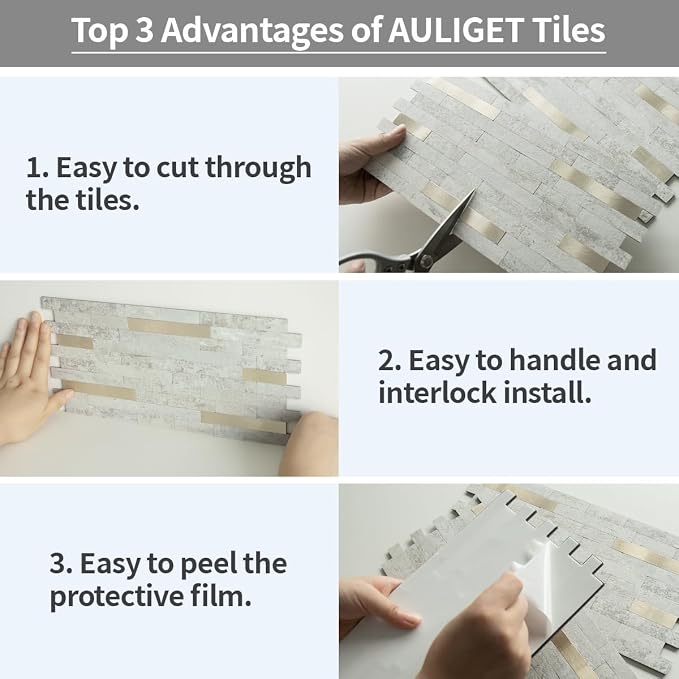 AULIGET 2 Sheets Faux Stone Peel and Stick Backsplash - Image 7