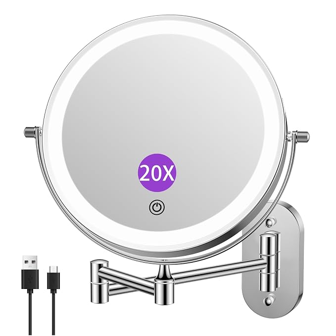 FUNTOUCH 2500mAh Rechargeable Wall Mounted Lighted Makeup Vanity Mirror 8 Inch by FUNTOUCH
