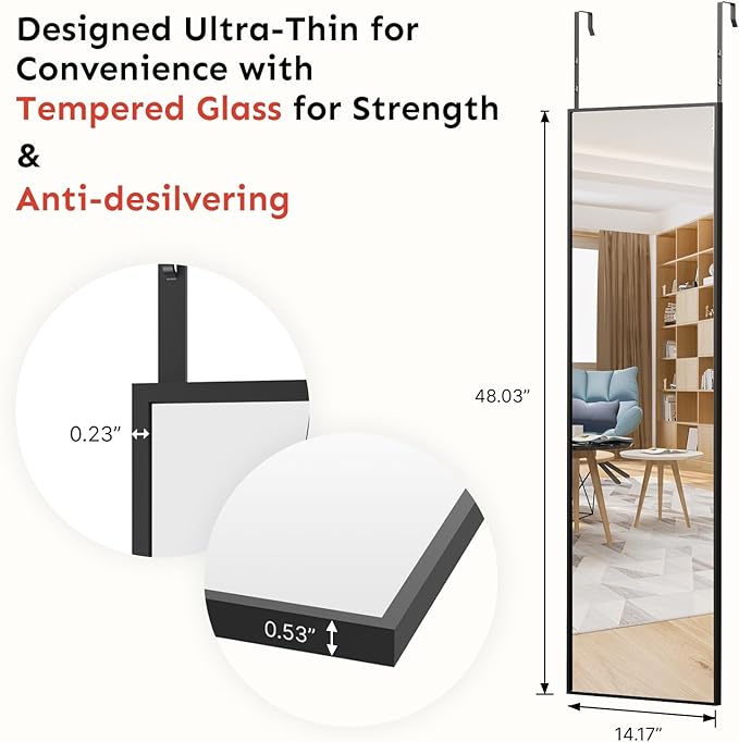 Kosmonia 48x14 Inch Full Length Tempered Glass Door Mirror - Image 6