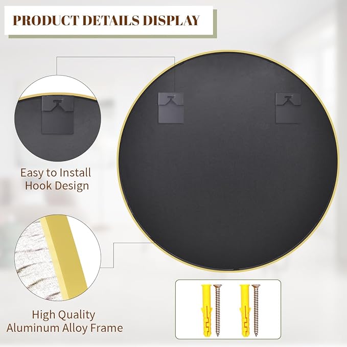 BEAUTYPEAK 30 Inch Round Mirror, Metal Frame Circle Mirror, Wall Mounted - Image 5