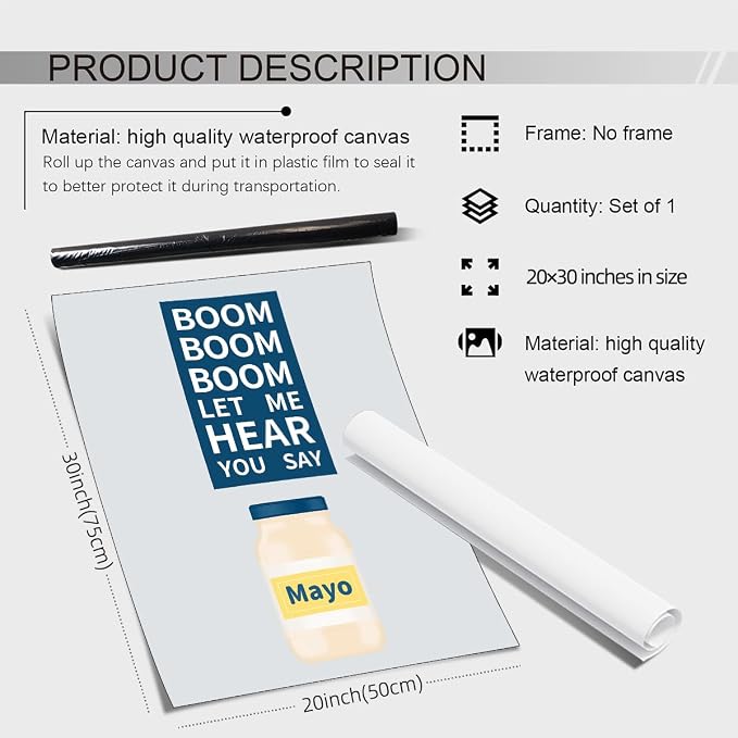 PDFI Kitchen Canvas Wall Art Vintage Mayonaise Jar Prints Funny Kitchen Signs - Image 2
