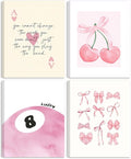 SEHSUVC Pink Coquette Y2K Lucky Wall Art Set of 4, Preppy Aesthetic Canvas by Unknown