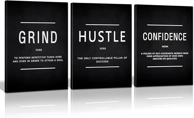 KAWAHONE Motivational Success Canvas Wall Art, Grind Hustle Confidence Wall by KAWAHONE