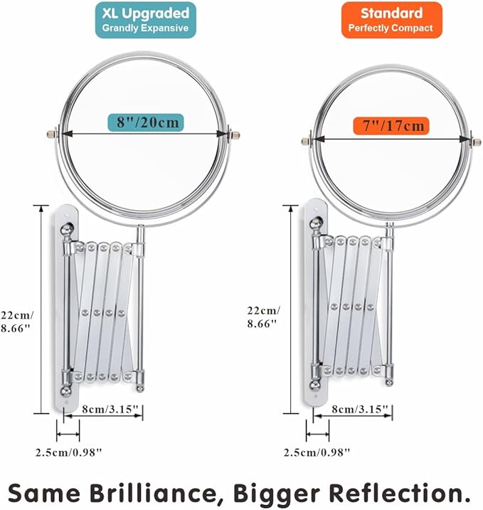 Welllink 8Inch XL Wall Mounted Bathroom Mirror, 1X/7X Magnification, - Image 3