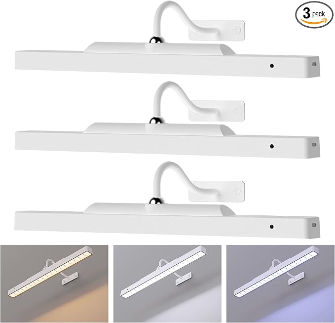 Picture Light with Remote - 16in White Rechargeable Battery Wall Light by Craftersmark