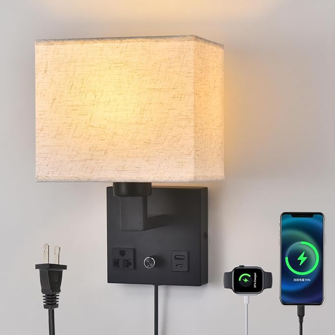 Bedside Wall Lamp for Bedroom, Plug in Wall Sconce - Image 2