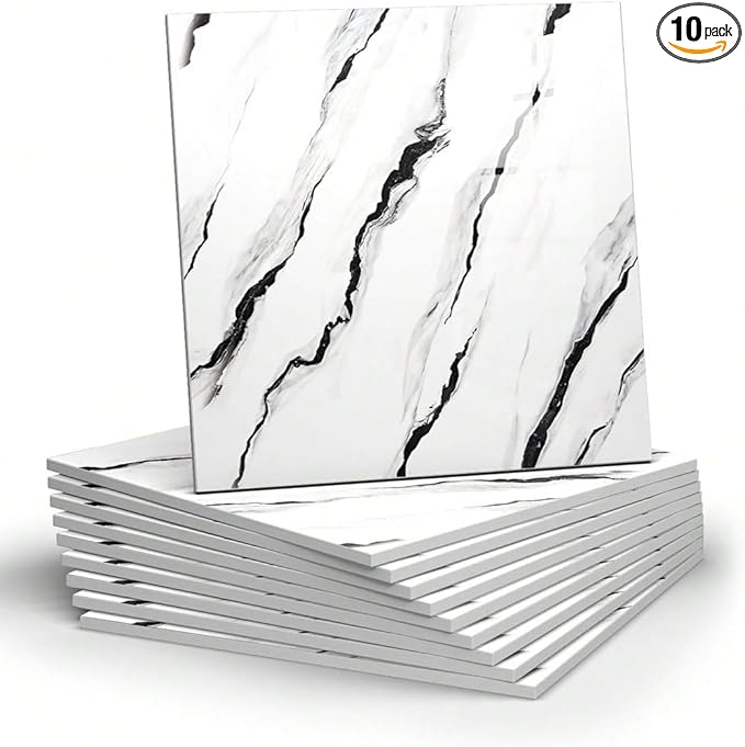 Chejiaye 10pcs Marble Peel and Stick Backsplash Waterproof Washroom Wall Panels by Chejiaye
