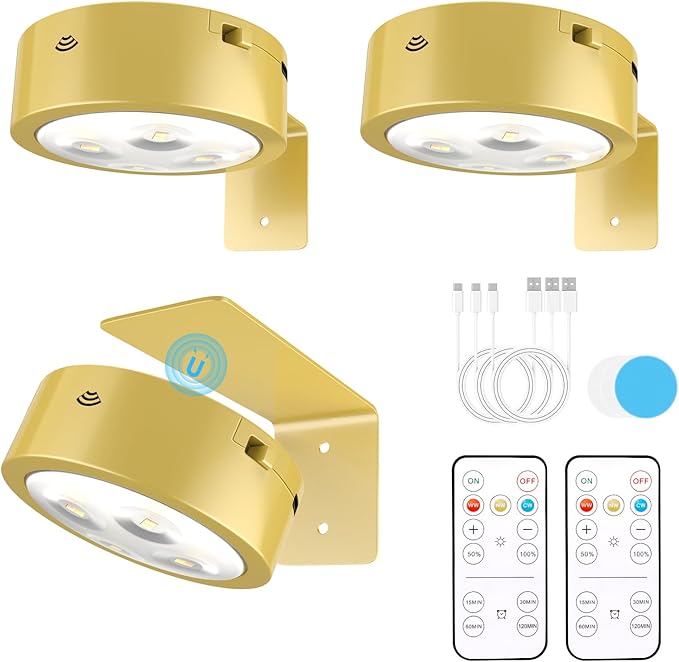 3 Pack Picture Lights for Wall, Rechargeable Battery Operated wall lights by Narotood