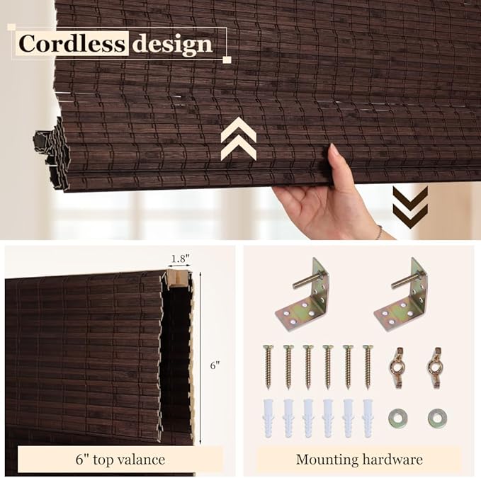 LUCKUP Cordless Bamboo Roman Blinds Shades - Image 4