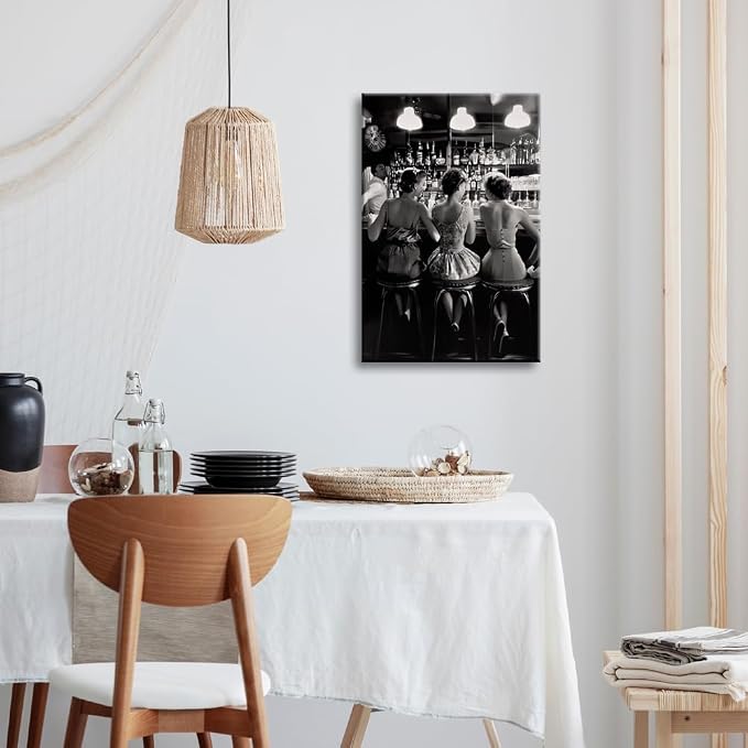 Vintage Black and White Posters Trendy Women Drink Cocktail Wall Art Funky - Image 3