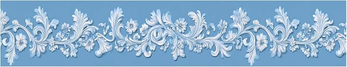 Blue Floral Wallpaper Border 196x4 Inch Peel and Stick Wall Border Elegant - Image 2