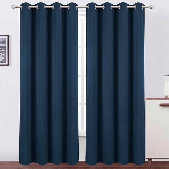 LEMOMO Blackout Curtains 52 x 90 Inch Long Navy Blue Curtains Set of 2 Panels by Lemomo
