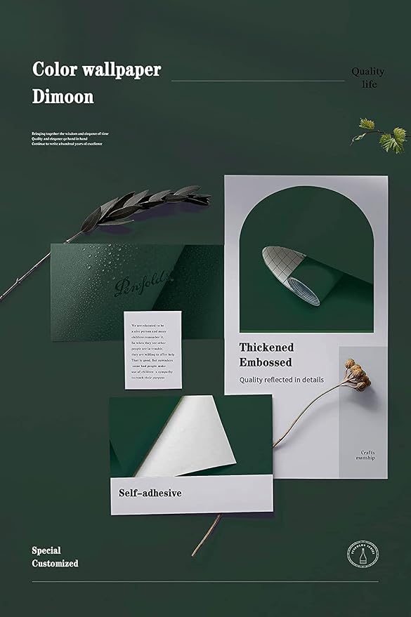 Dimoon 394''x17.7'' Dark Green Peel and Stick Wallpaper Contact Paper Modern - Image 4