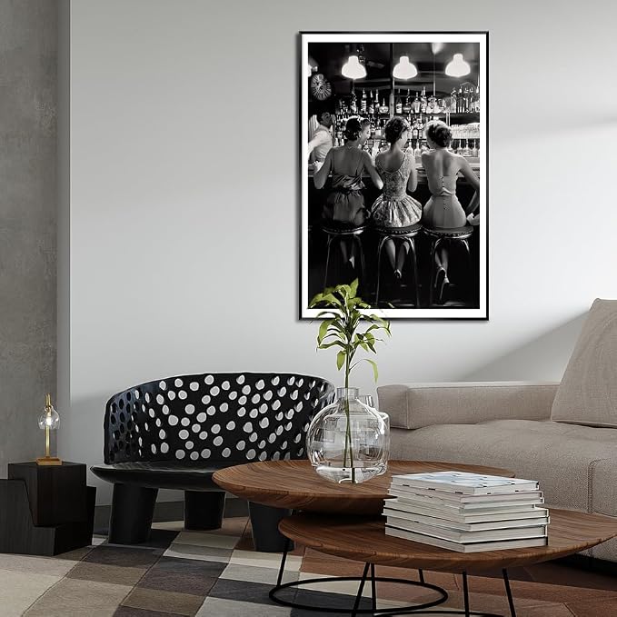 Vintage Black and White Posters Trendy Women Drink Cocktail Wall Art Funky - Image 3