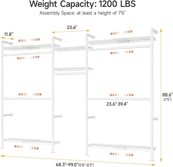 ONBRILL H3 Plus Expandable Wall Mounted Closet System, 5.7FT-8.2FT Closet - Image 2