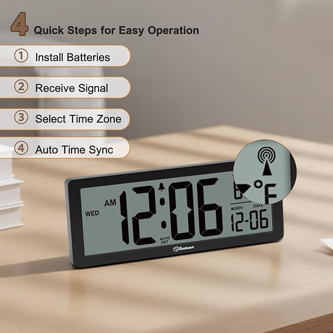 Soobest 8.5" Atomic Digital Wall Clock, Never Needs Setting, Auto Time Sync - Image 4