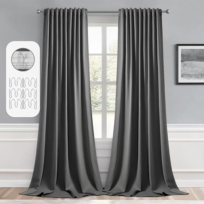 MIULEE Back Tab Grey Blackout Curtains 108 Inch Long 2 Panels Set by MIULEE
