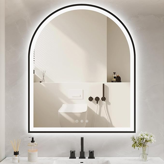 Arched LED Mirror for Bathroom 30"x36", 3 Color Changing, Shatterproof by OUMUSUMIRROR