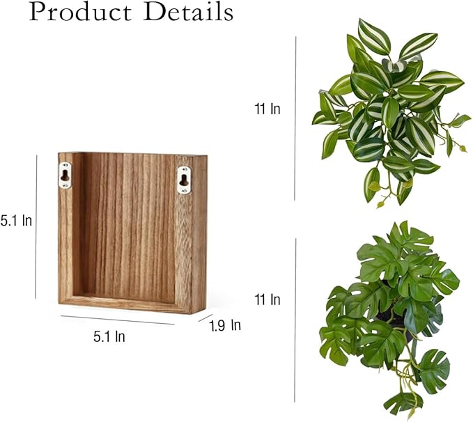 Wood Wall Planter Vase with Artificial Plants Wall Decor, Small Wall Hanging - Image 4