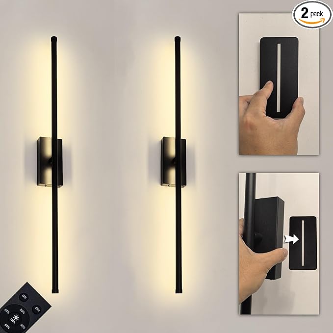 Easy Install Peel and Stick on Battery Operated Wall Sconces Set of 2 by UniqueSleekLamps