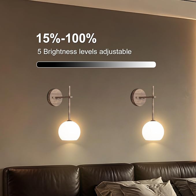 Walnut Grain Battery Operated Wall Sconces Set of 2, Rechargeable Wireless Wall - Image 6