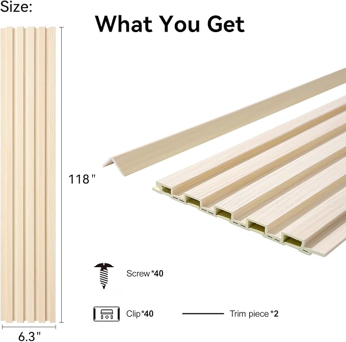 8-Pack WPC Wall Panels 118’’ x 6.3’’ 3D Slat Wall Panel Acoustic Wall Paneling - Image 2