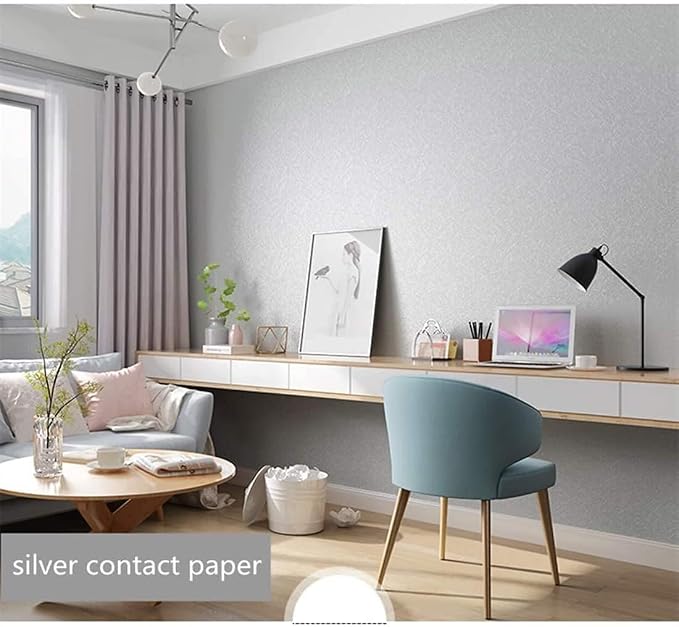 15.7" X 196.8" Silver Grey Wallpaper Embossed Self Adhesive Peel and Stick - Image 7