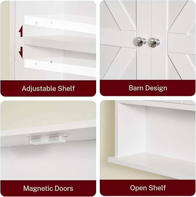 TEENFON Bathroom Wall Cabinet, Over The Toilet Space Saver Storage - Image 6