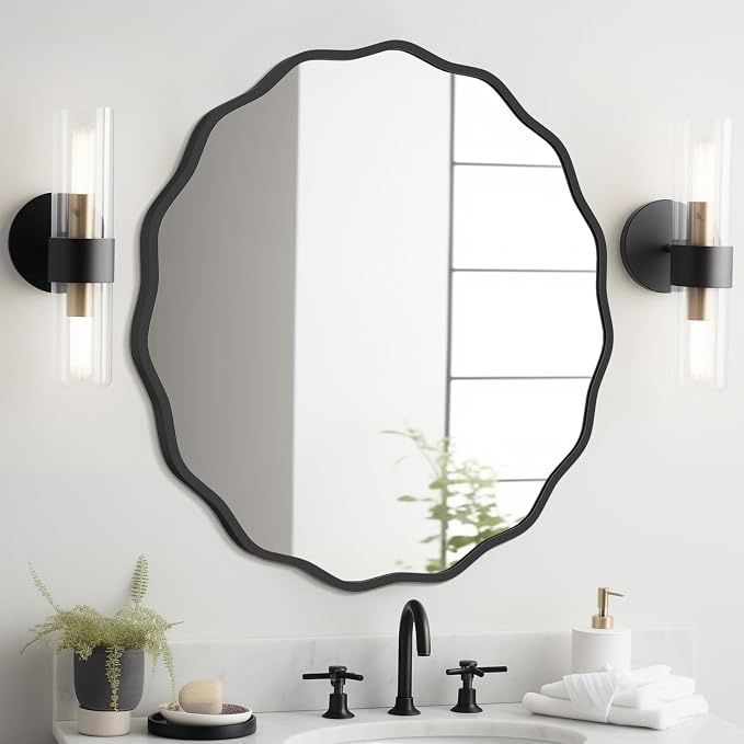 WallBeyond Round Wavy Mirror for Wall Decorative 28 inch, Modern Round Mirror by WallBeyond