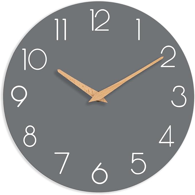 cicininc Wall Clock, 12 Inch Wooden Silent Non-Ticking, Decorative Battery by CICININCOfficial