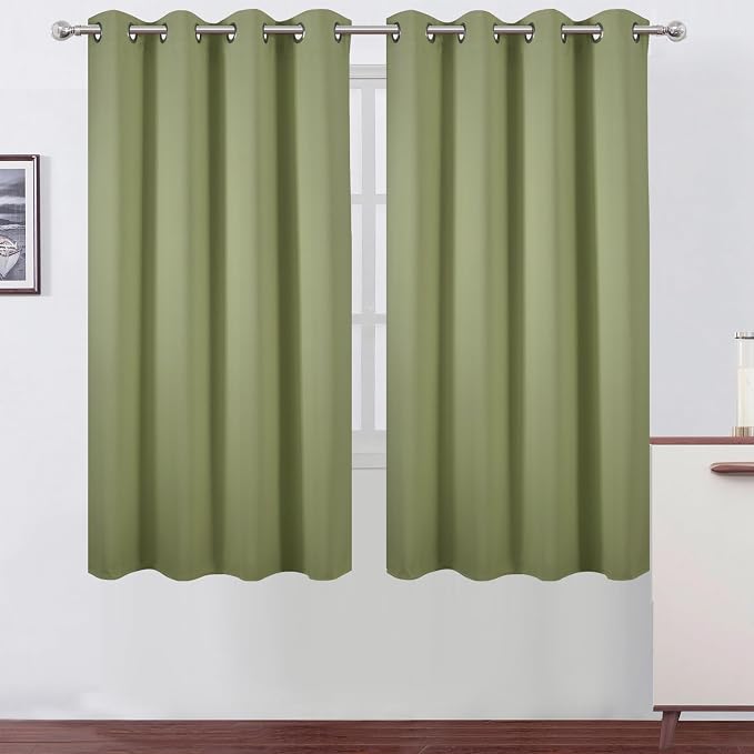 LEMOMO Sage Green Blackout Curtains 66 x 63 Inch Length/Set of 2 Curtain by Lemomo