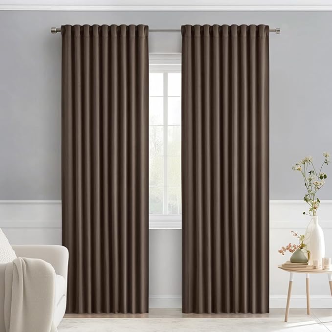 MIULEE Chocolate Brown Back Tab Blackout Curtains 72 Inches Long 2 Panels Set by MIULEE