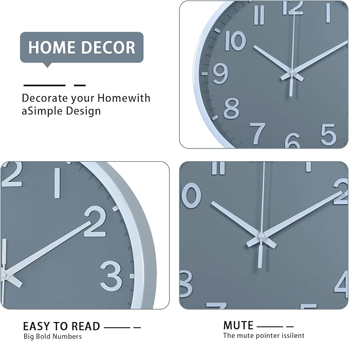 Wall Clocks Battery Operated 12 inch Modern Wall Clock, Silent Non Ticking Wall - Image 3